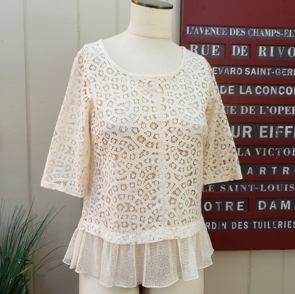 Weston Anthropologie Ivory Lace embroidered top Size Small - Picture 3 of 10